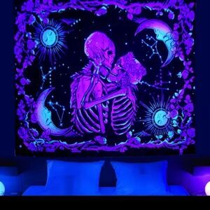 Blacklight Skeleton lovers Tapestry wall decor
